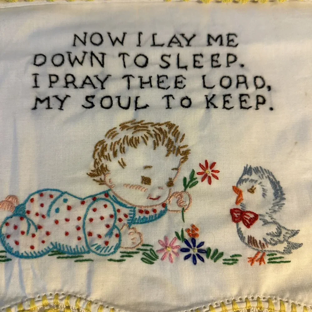 Hand stitched Pillowcases Now I Lay Me Down to Sleep Prayer Scalloped Trim